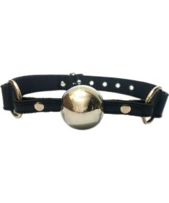 Rouge Adjustable Leather Adjustable Ball Gag with Stainless Steel Ball - Black and Silver