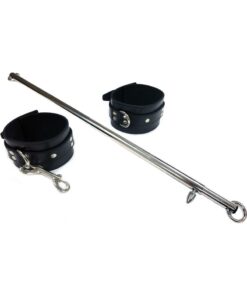 Rouge Adjustable Leg Spreader Bar with Leather Cuffs - Black