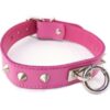 Rouge O Ring Studded Adjustable Leather Collar - Pink