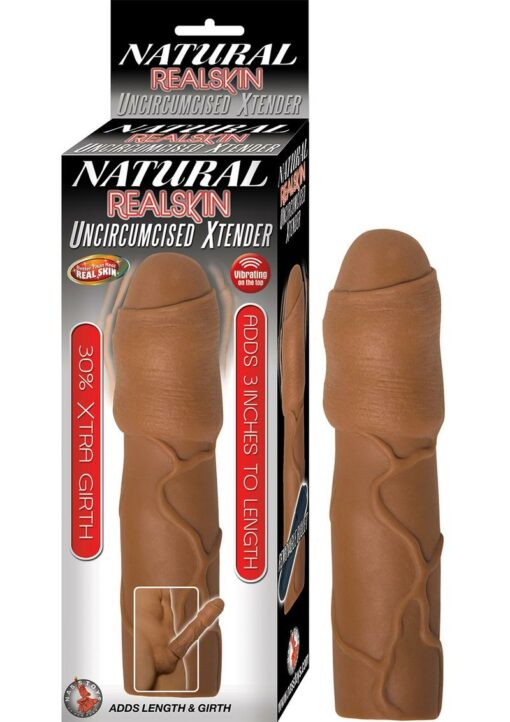 Natural Realskin Uncircumcised Xtender Vibrating Sleeve - Chocolate