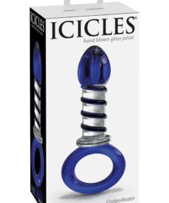 Icicles No 81 Textured Glass Juicer Anal Probe - Clear/Blue