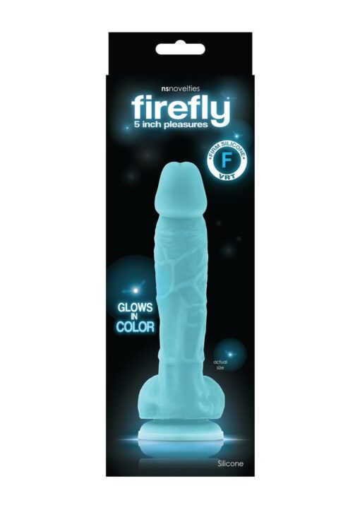 Firefly 5 Inch Pleasures Silicone Glow In The Dark Dildo 5in - Blue
