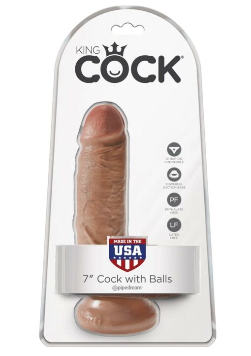 King Cock Dildo with Balls 7in - Caramel