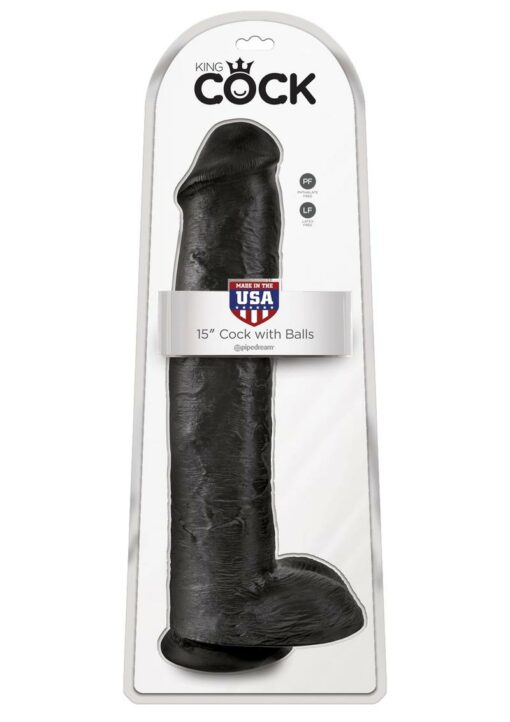 King Cock Dildo with Balls 15in - Black