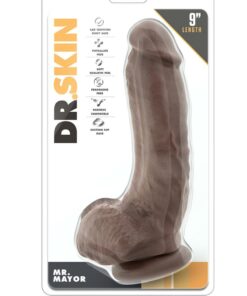 Dr. Skin Mr. Mayor Dildo with Balls and Suction Cup 9in - Chocolate
