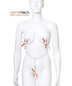 Orange Is The New Black Triple Your Pleasure Nipple and Clitoral Clamps with Chain - Orange