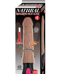 Natural Realskin Hot Cock 1 Rechargeable Warming Dildo 7in - Chocolate