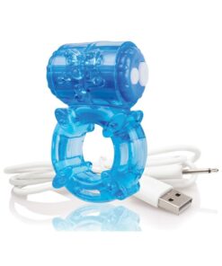 Charged BigO Rechargeable Waterproof Vibrating Cock Ring - Blue