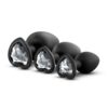 Luxe Bling Butt Plugs Silicone Training Kit with White Gems (3 size kit) - Black