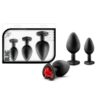 Luxe Bling Butt Plugs Silicone Training Kit with Red Gems (3 size kit) - Black