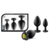 Luxe Bling Butt Plugs Silicone Training Kit with Rainbow Gems (3 size kit) - Black