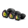 Luxe Bling Butt Plugs Silicone Training Kit with Rainbow Gems (3 size kit) - Black