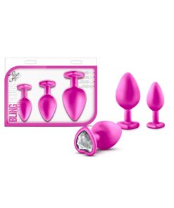 Luxe Bling Plugs Silicone Training Kit with White Gems (3 size kit) - Pink