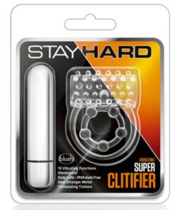 Stay Hard Vibrating Super Clitifier Cock Ring With Bullet - Clear
