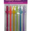 Rainbow Naughty Straws Glow In The Dark Penis Shaped Assorted Colors (6 per pack)