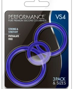 Performance VS4 Pure Premium Silicone Cock Ring Set (3 Sizes) - Indigo