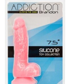 Addiction Toy Collection Brandon Silicone Glow-In-The-Dark Dildo with Balls 7.5in - Pink