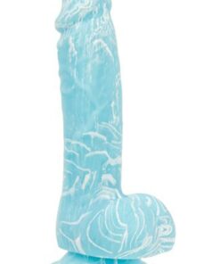 Addiction Toy Collection Luke Silicone Glow-In-The-Dark Dildo with Balls 7.5in - Blue