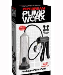 Pump Worx Pro-Gauge Power Penis Pump - Clear and Black