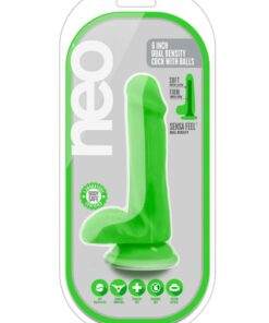 Neo Dual Density Dildo with Balls 6in - Neon Green