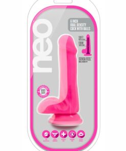Neo Dual Density Dildo with Balls 6in - Neon Pink