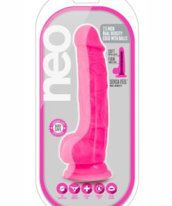 Neo Dual Density Dildo with Balls 7in - Neon Pink