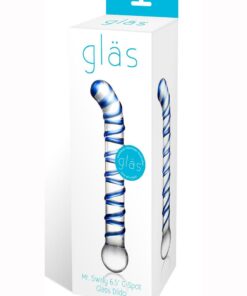 Glas Mr. Swirly G-Spot Glass Textured Dildo 6.5in - Clear/Blue