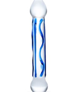 Glas Full Tip Glass Textured Dildo 6.5in - Clear/Blue