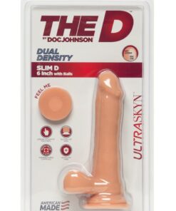 The D Slim D Ultraskyn Dildo with Balls 6.5in - Vanilla