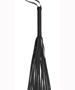 Ouch! Skulls and Bones Leather Whip with Skulls - Black