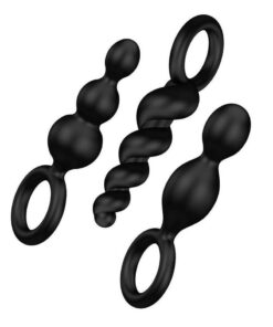 Satisfyer Booty Call Silicone Textured Anal Plugs Black 3 Each Per Set