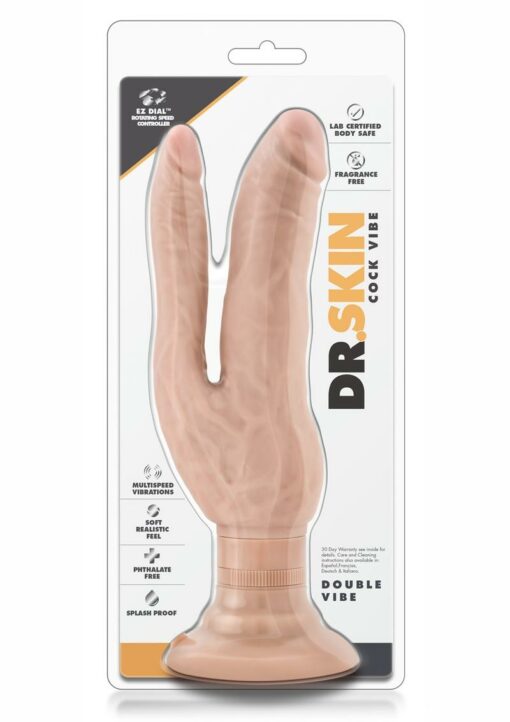Dr. Skin Cock Vibe Dual Penetrating Vibrating Dildo 7in - Vanilla