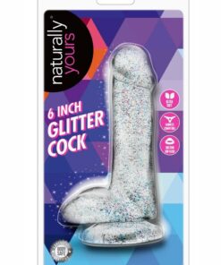 Naturally Yours Glitter Dildo with Balls 6in - Clear