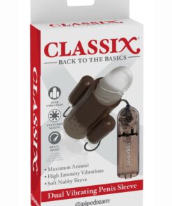 Classix Dual Vibrating Textured Penis Sleeve with Remote Control - Smoke and Clear
