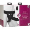 Body Extensions Be Naughty Silicone Strap-On Rechargeable Vibrating Harness with 2 Hollow Dildos and Remote 7in and 7.5in - 4 piece set - Black