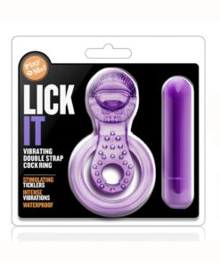 Play with Me Lick It Vibrating Double Strap Cock Ring - Purple