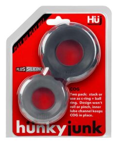 Hunkyjunk COG Silicone Cock Ring (2 Pack) - Black/Gray