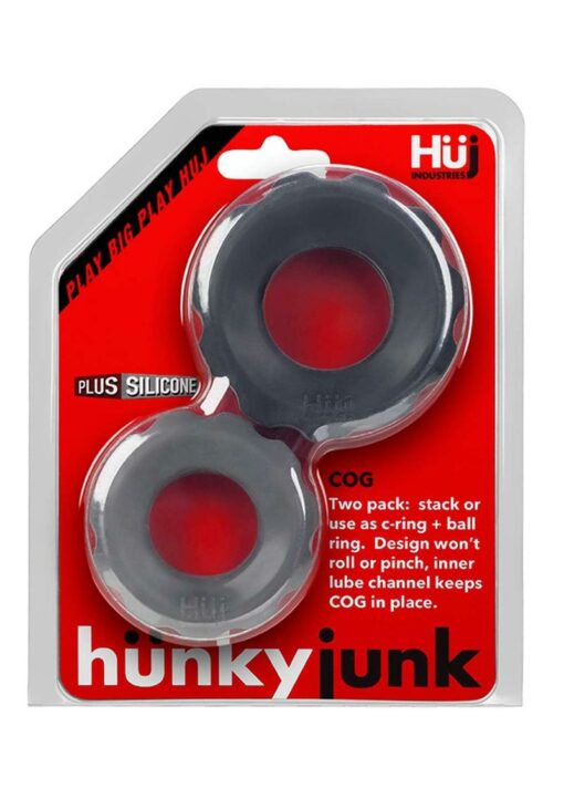 Hunkyjunk COG Silicone Cock Ring (2 Pack) - Black/Gray