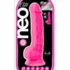 Neo Elite Silicone Dual Density Dildo with Balls 7.5in - Neon Pink