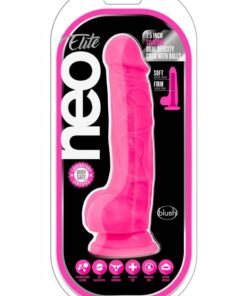 Neo Elite Silicone Dual Density Dildo with Balls 7.5in - Neon Pink