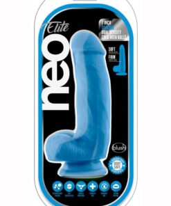 Neo Elite Silicone Dual Density Cock with Balls 7.5in - Neon Blue