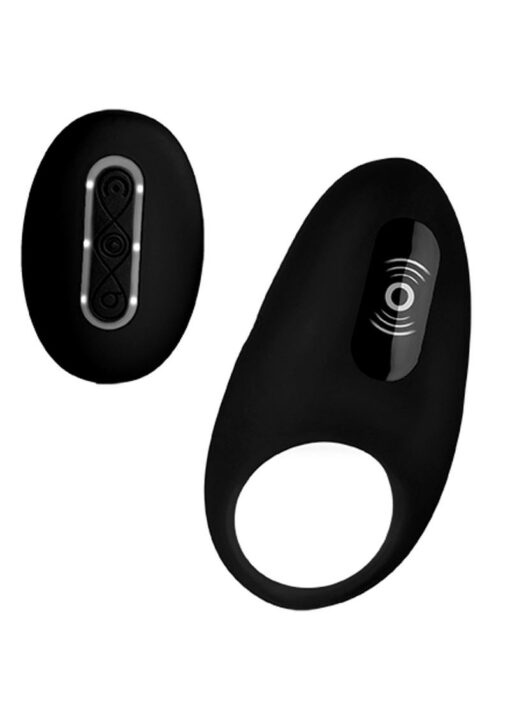 Under Control Rechargeable Silicone Vibrating Cock Ring with Remote Control - Black