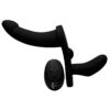 Strap U Double Take Double Penetration Rechargeable Silicone Vibrating Strap-on Harness - Black