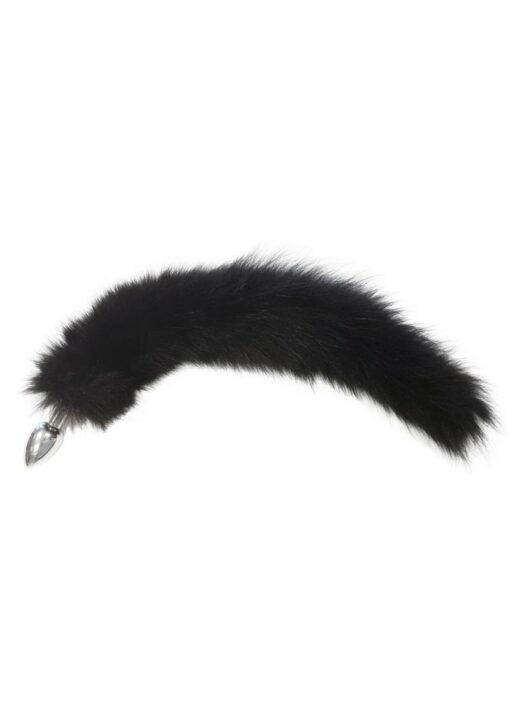 Rouge Solid Stainless Steel Butt Plug with Screw-On Tail with Real Fur - Medium - Black