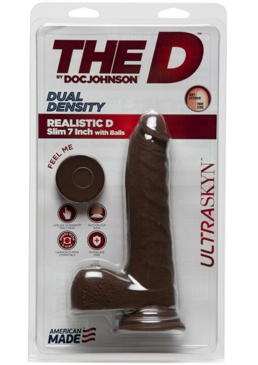 The D Realistic D Ultraskyn Slim Dildo with Balls 7in - Chocolate
