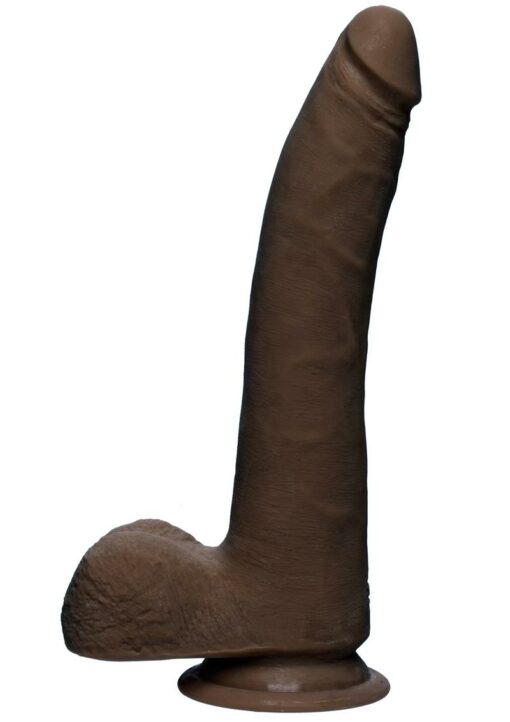 The D Realistic D Ultraskyn Slim Dildo with Balls 9in - Chocolate