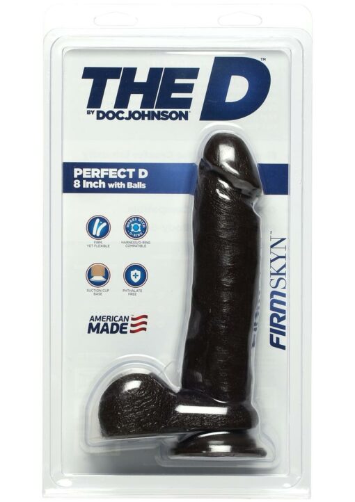 The D Perfect D Firmskyn Dildo with Balls 8in - Chocolate