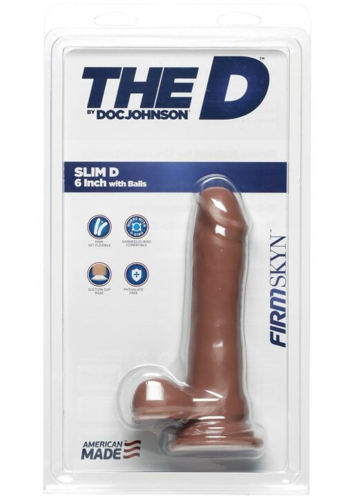 The D Slim D Firmskyn Dildo with Balls 6in - Caramel