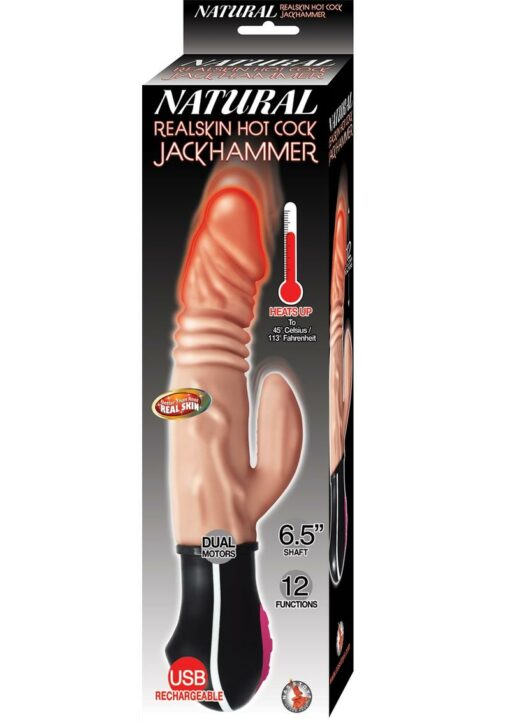 Natural Realskin Hot Cock Jackhammer Rechargeable Warming Vibrator - Vanilla