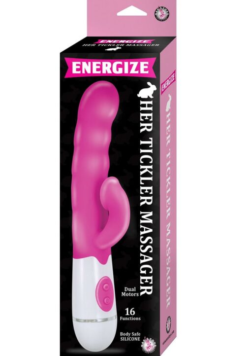 Energize Her Tickler Rabbit Massager Dual Motors Silicone Vibrator - Pink